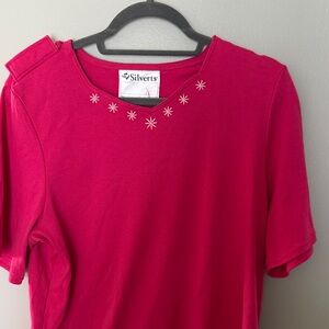 Silver Jeans Women's Red Tee with Star Embroidery